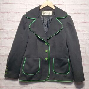 VTG Lilli Ann Jacket Womens Medium Black Green Trim Blazer Union Made 60s‎ 70s
